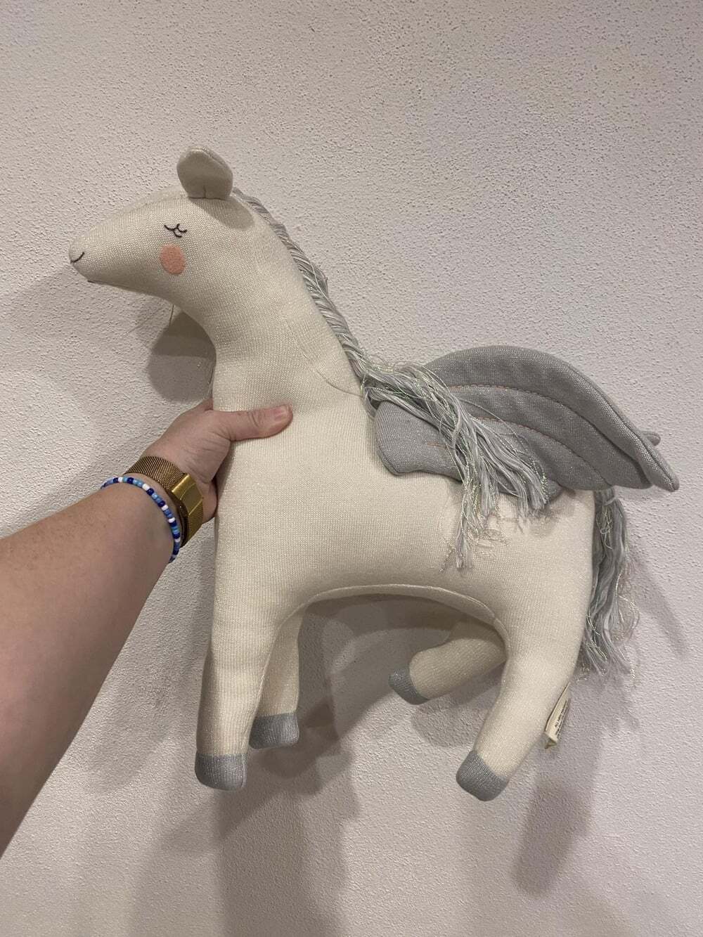 Meri Meri White Horse Pegasus Plush Stuffed Animal Toy Medium Gray Wings Cute